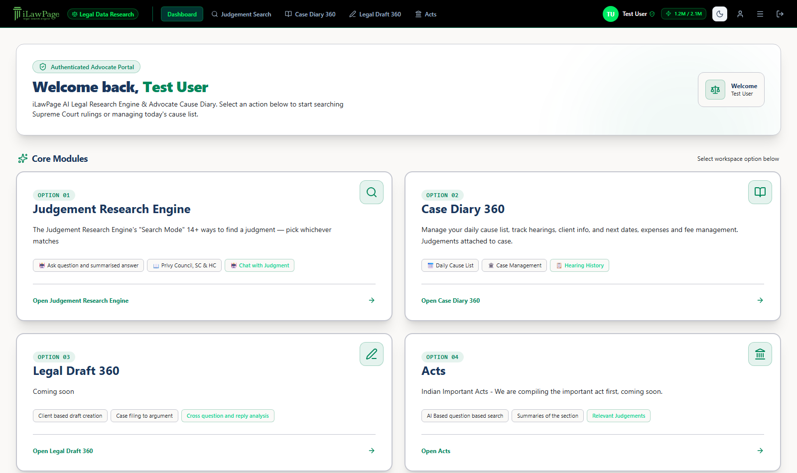The iLawPage dashboard