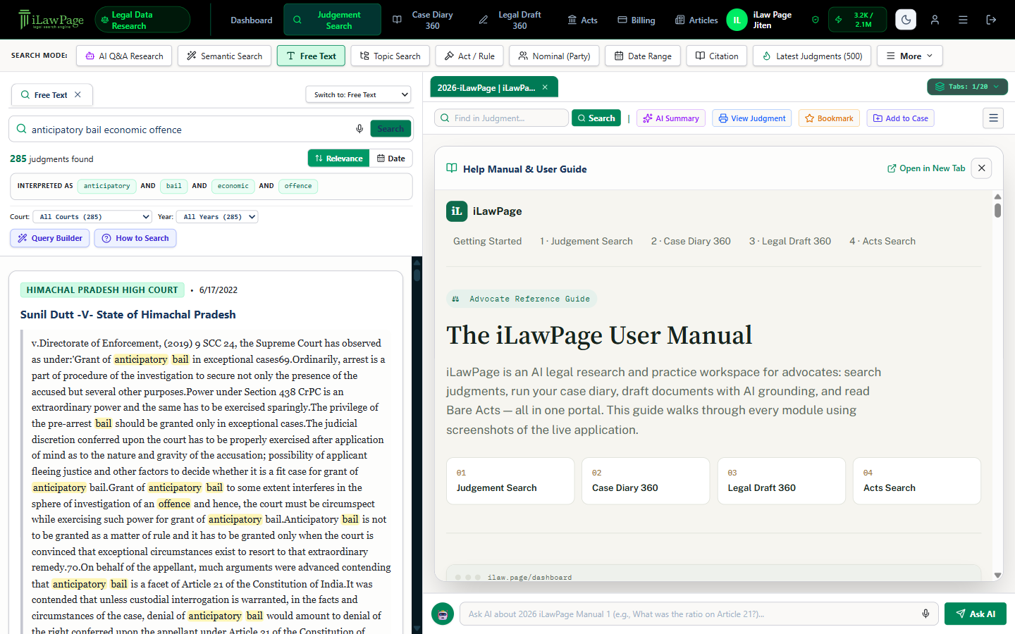 Judgement Search results with an AI summary